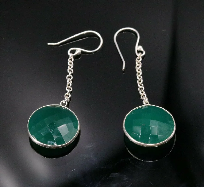 925 solid silver green onyx hoops long earrings modern stylish jewelry s150