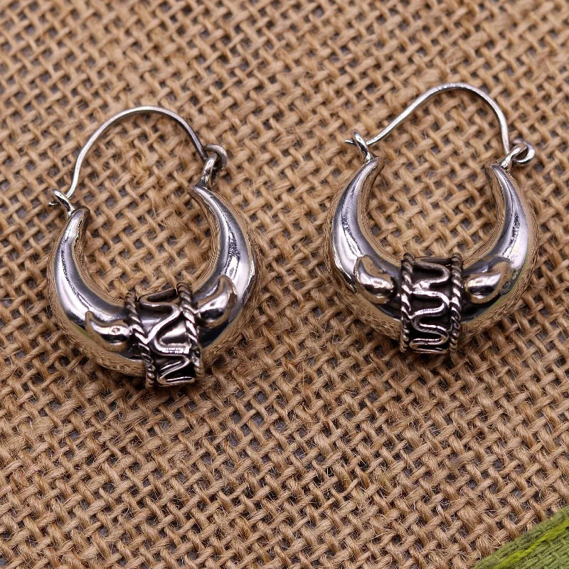 925 sterling pure silver handmade vintage style fabulous unisex hoops earrings kundal, ethnic bali tribal jewelry from india s586