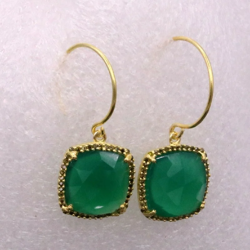 925 Sterling silver green onyx stone hoops earrings women's girl's jewelry s300