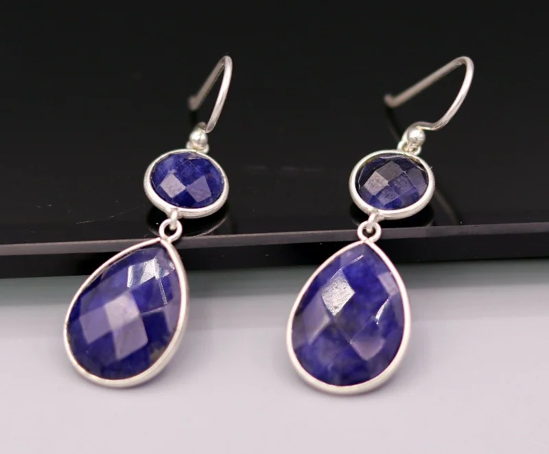 925 sterling silver handmade daily use simulated sapphire hoops earrings s162