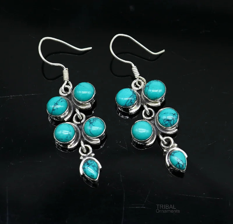 925 sterling silver hoops earring, gorgeous Blue turquoise stone charm earring excellent gifting brides earring party jewelry s992