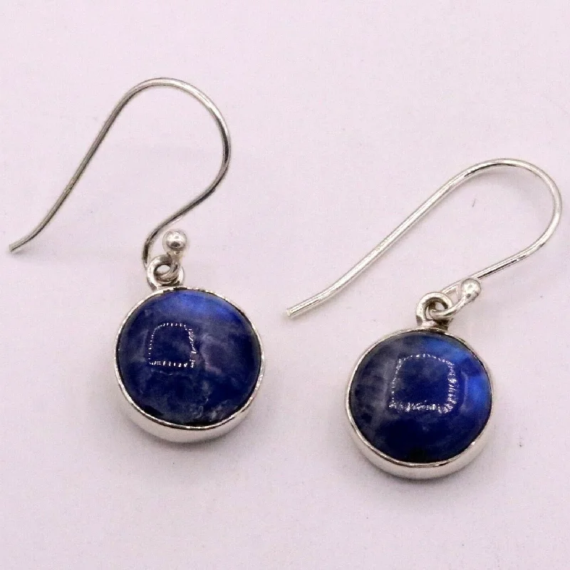 925 sterling silver handmade blue stone hoops earrings s308