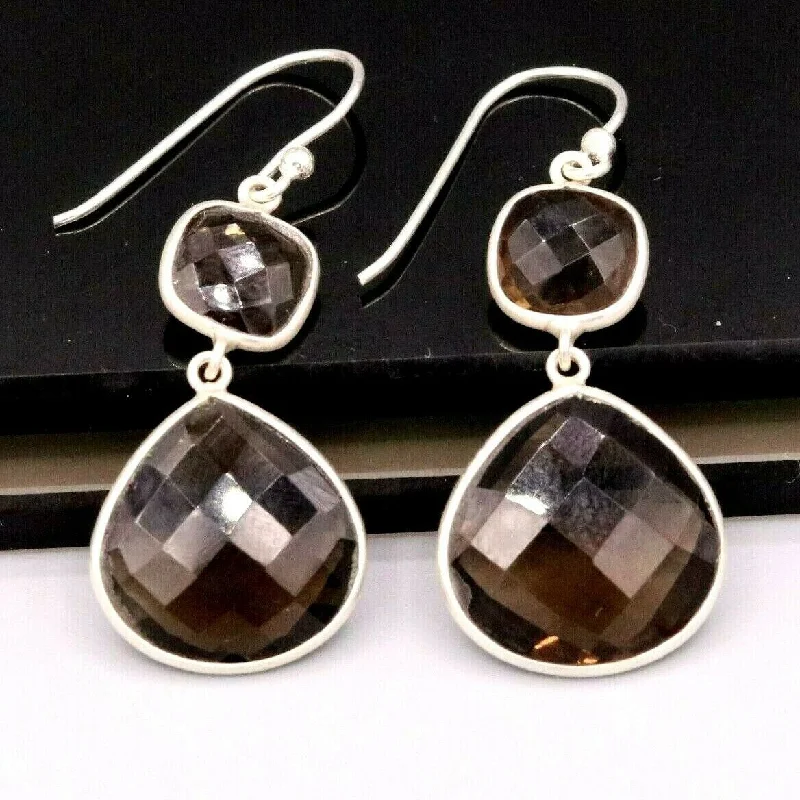 Amazing 925 sterling silver hoops dangle smoky quartz best for girls stylish jewelry s171