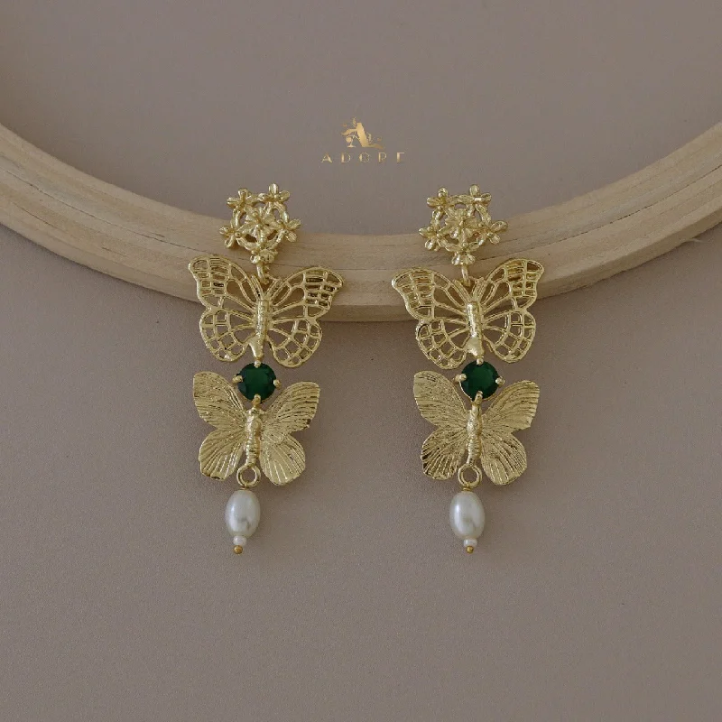 Amolah Butterfly Pearl Drop Earring