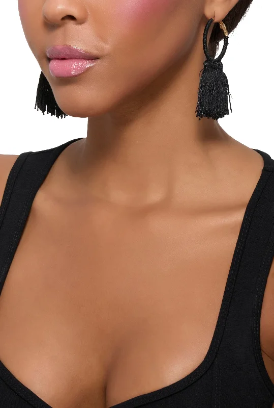 Threaded Tassel Hoop Earrings