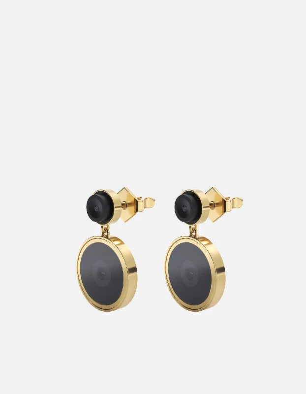 Dual Camera Dual Stud Earrings, 14k Gold