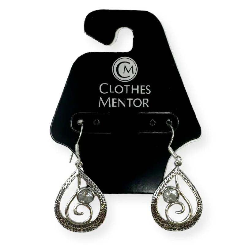 Scroll Teardrop & Crystal Sterling Silver Earrings