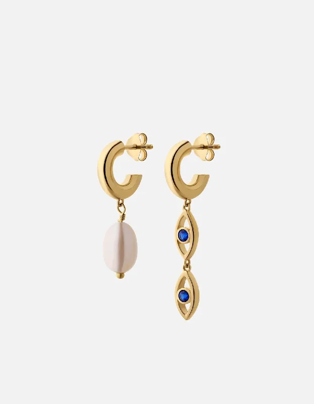 Evil Eye Hoop Earrings, Gold Vermeil/Spinels & Pearls