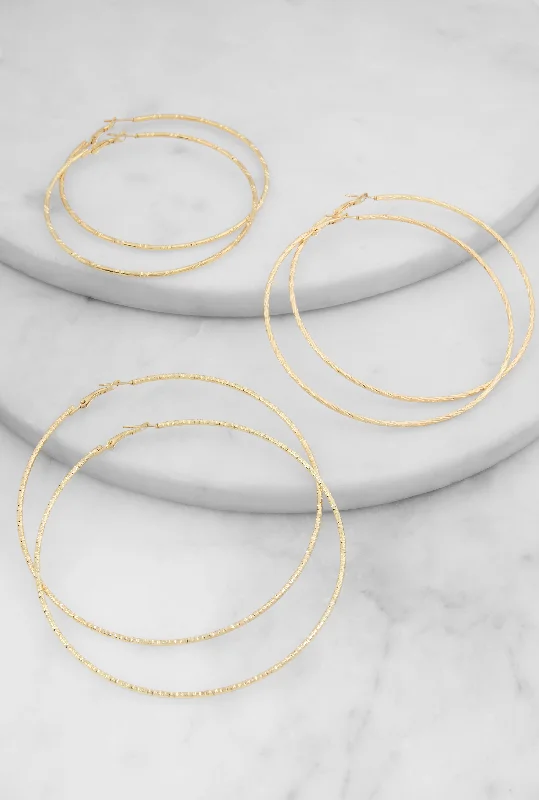 Assorted Metallic Textured Hoop Earring Trio