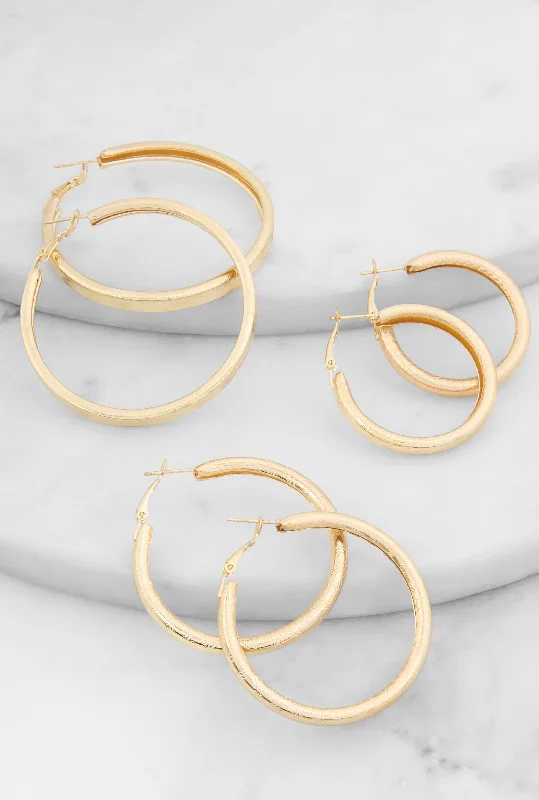 Assorted Textured Metallic Hoop Earring Trio