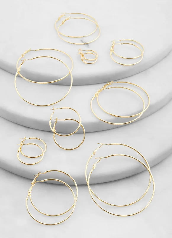 Metallic Assorted Hoop Earrings Set of 9