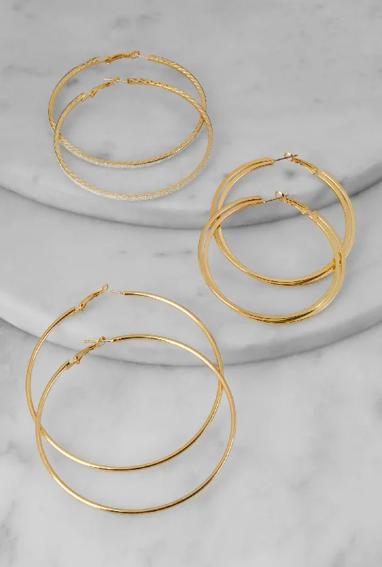 Metallic Hoop Earring Trio