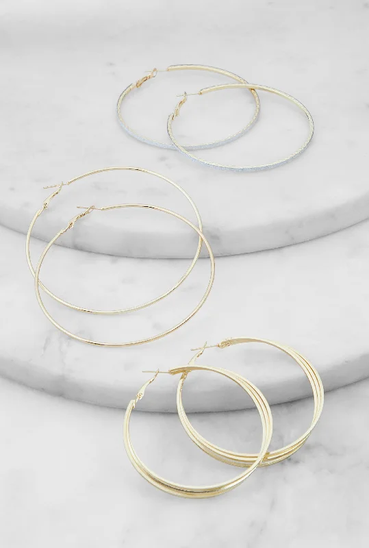 Metallic Hoop Earrings Set of 3