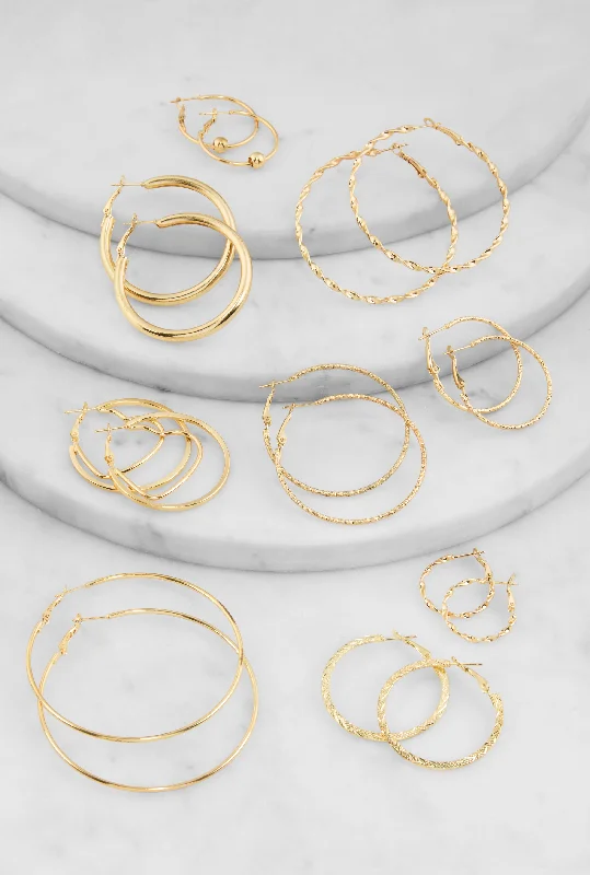 Textured Metallic Hoop Earrings Set of 9