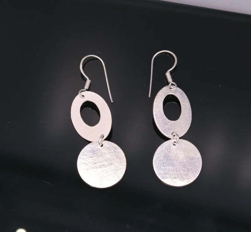 Handmade  925 solid sterling silver scratch link fancy hoops earrings tribal jewelry from Rajasthan india daily use jewelry s418