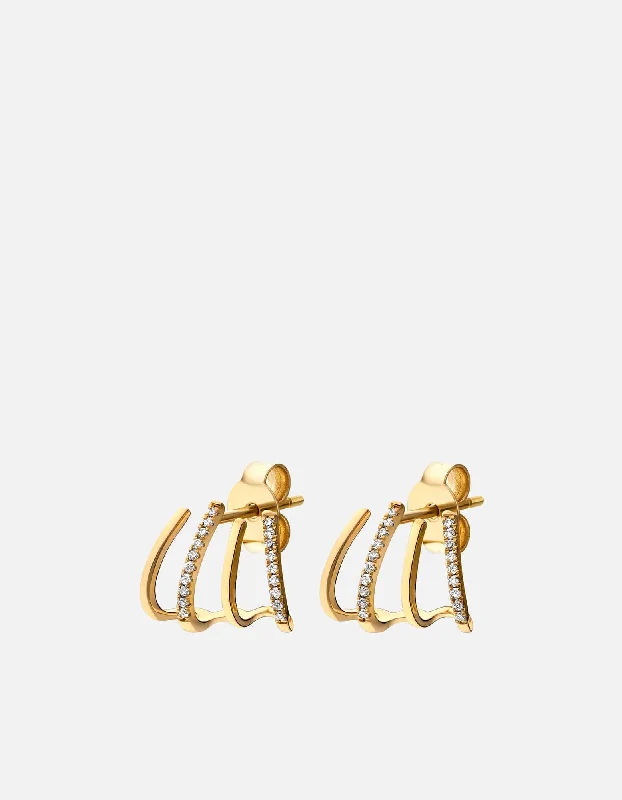 Olina Stud Earrings, 14k Gold Pavé