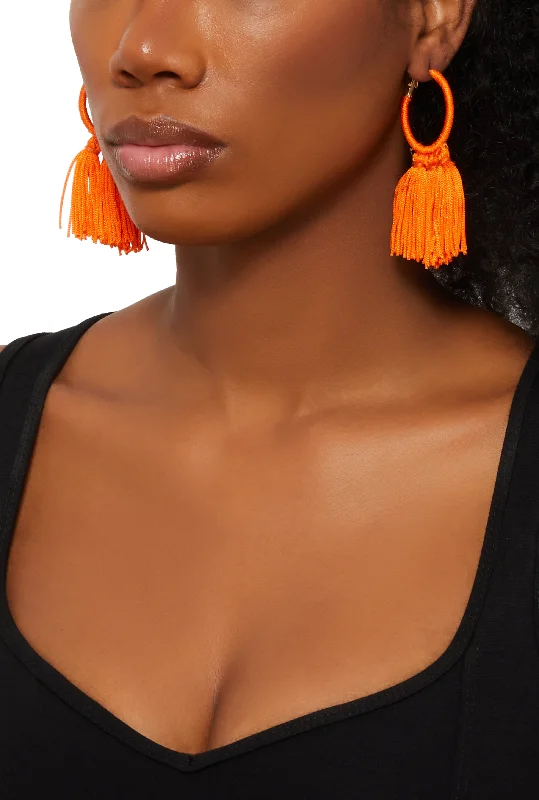 Threaded Tassel Hoop Earrings