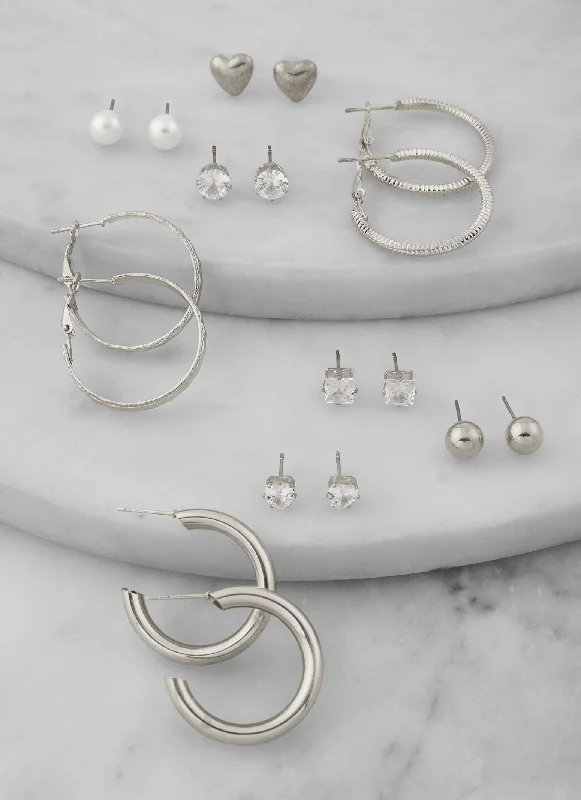 Assorted Cubic Zirconia Stud and Hoop Earring Set