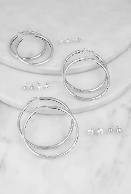 Hoop and Stud Earrings Set of 9