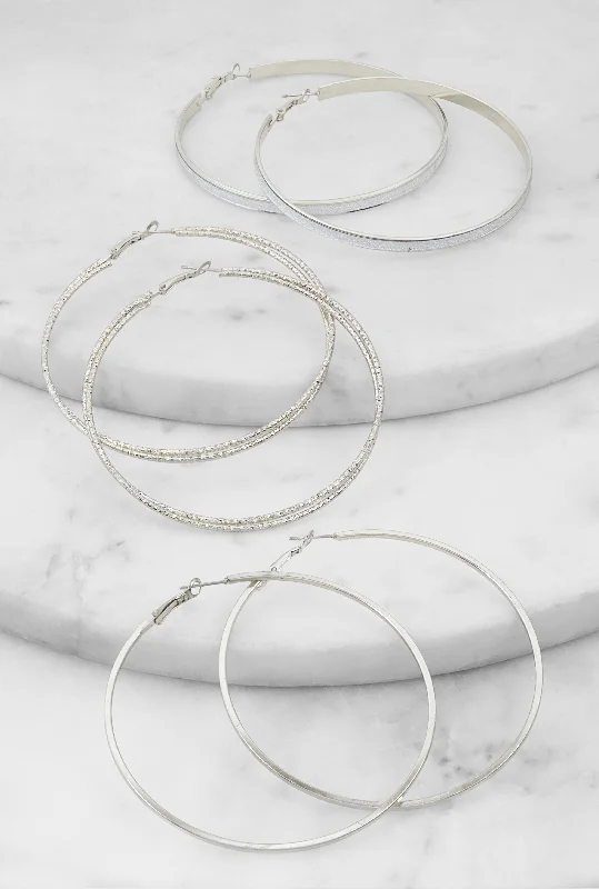 Metallic Glitter Hoop Earrings Set of 3