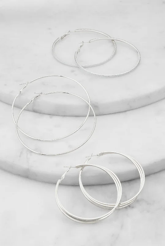 Metallic Hoop Earrings Set of 3