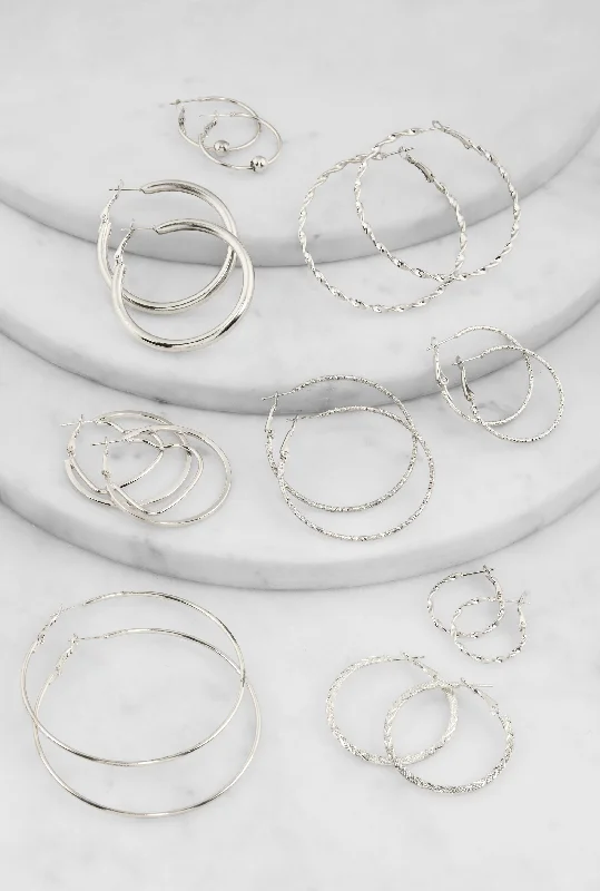 Textured Metallic Hoop Earrings Set of 9