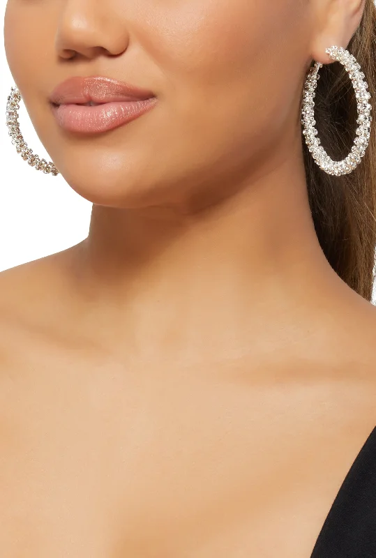 Textured Rhinestone Embellished Hoop Earrings