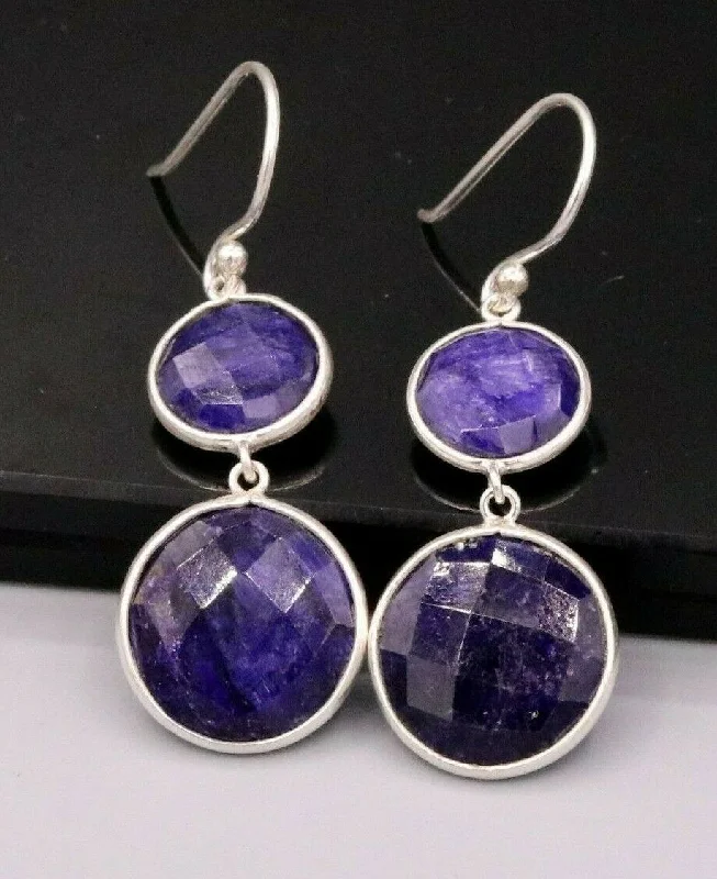 Simulated sapphire 925 silver daily use simulated sapphire hoops earrings s163