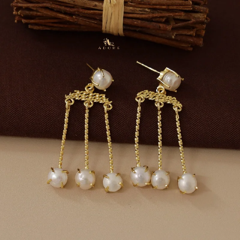 Tri Twisted Pearl Drop Earring