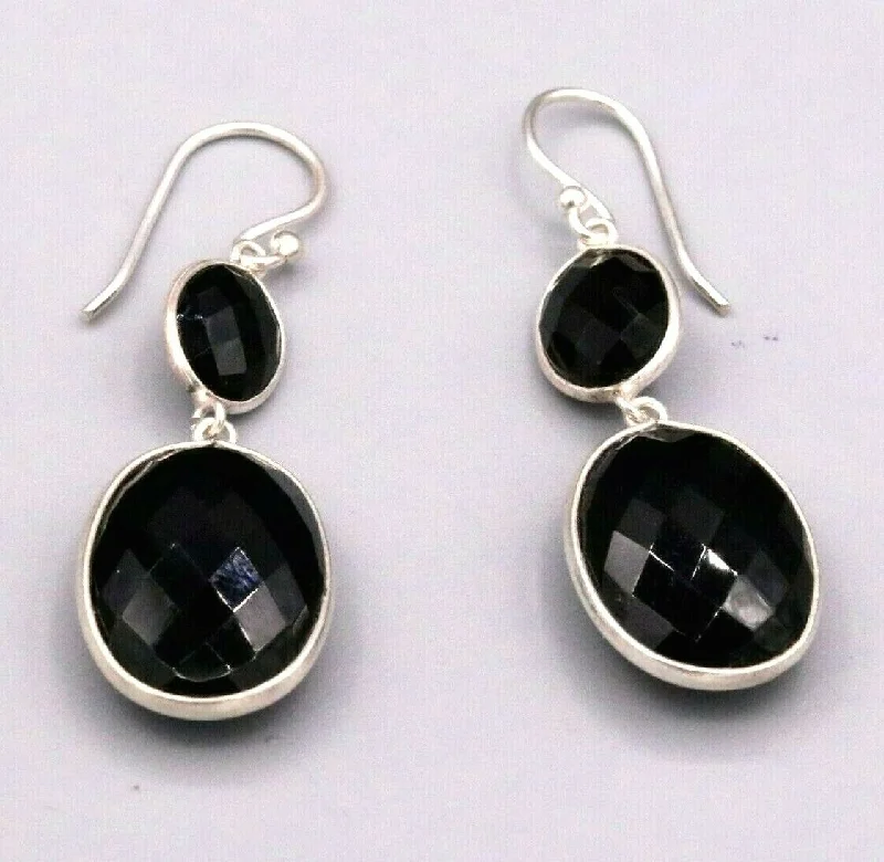 Vintage stylish earrings hoops dangling 925 solid silver with onyx stone s189