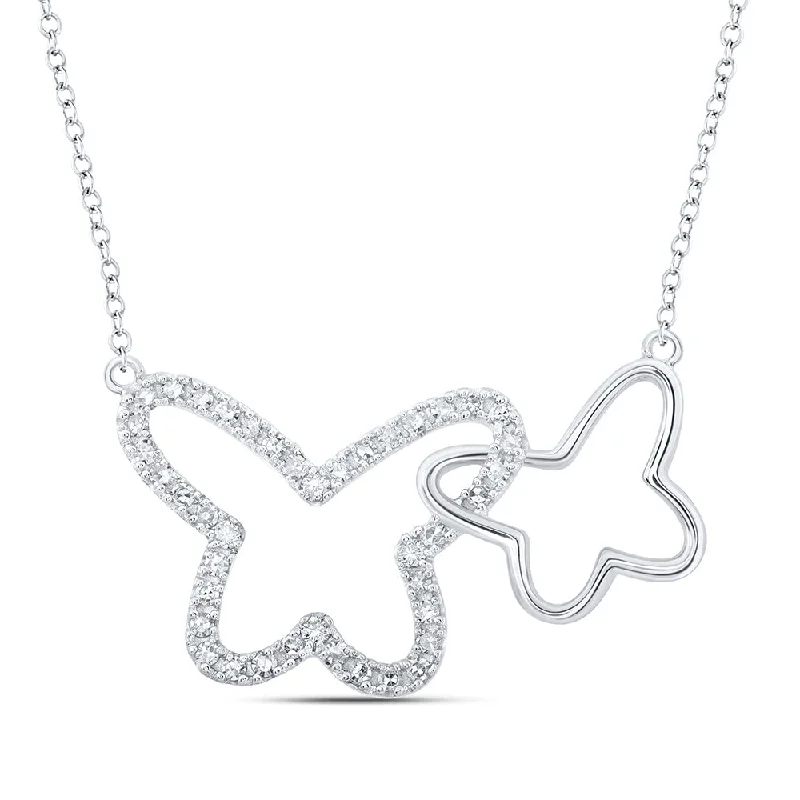 10kt White Gold Womens Round Diamond Butterfly Necklace 1/4 Cttw