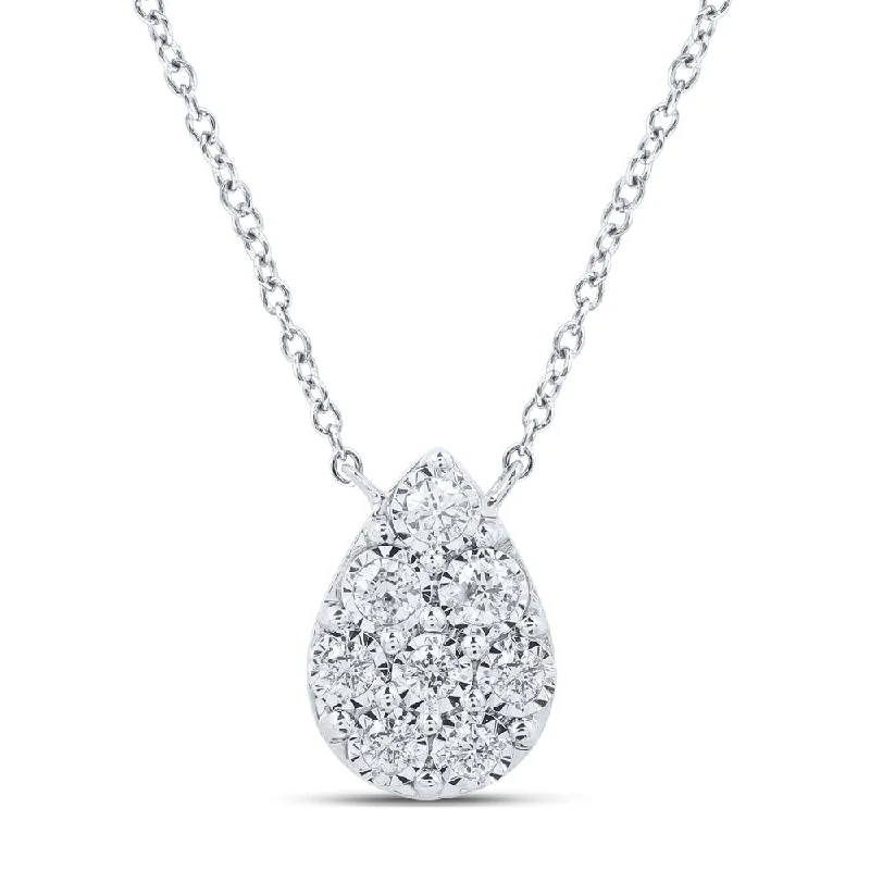 10kt White Gold Womens Round Diamond Teardrop Necklace 1/6 Cttw