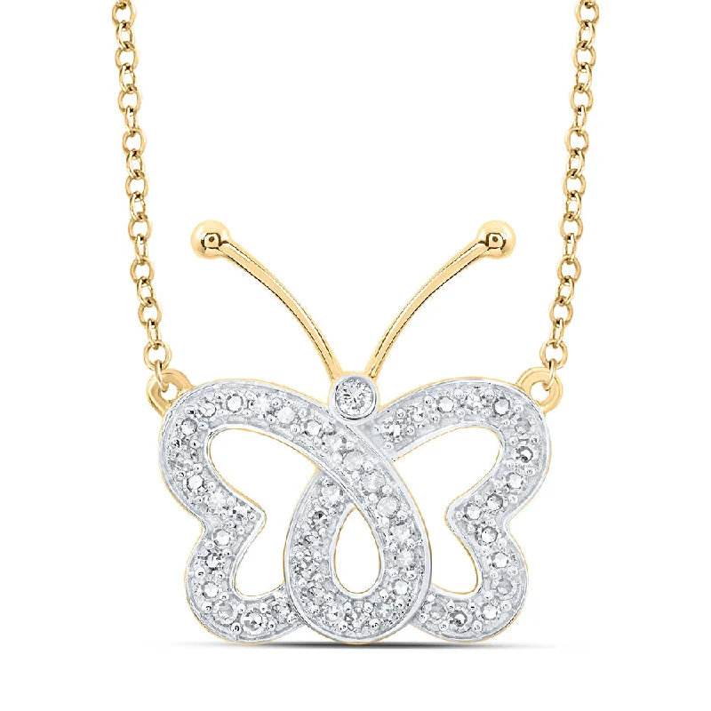 10kt Yellow Gold Womens Round Diamond Butterfly Necklace 1/4 Cttw