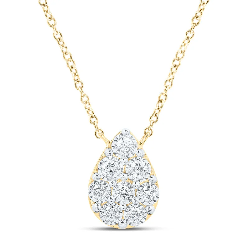 10kt Yellow Gold Womens Round Diamond Teardrop Necklace 1/6 Cttw