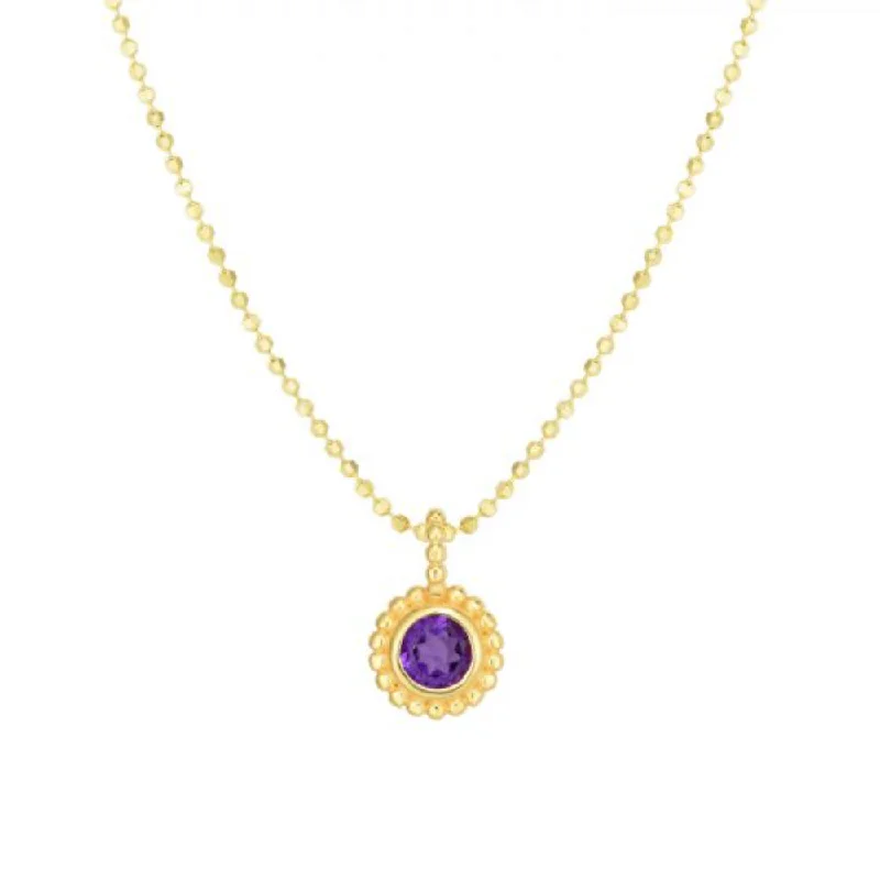 14k Bead Amethyst Pendant Necklace