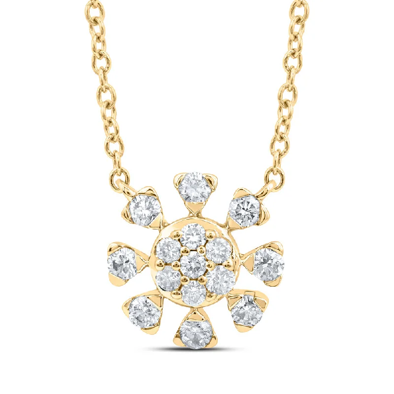 14kt Yellow Gold Womens Round Diamond 18-inch Cluster Necklace 1/3 Cttw