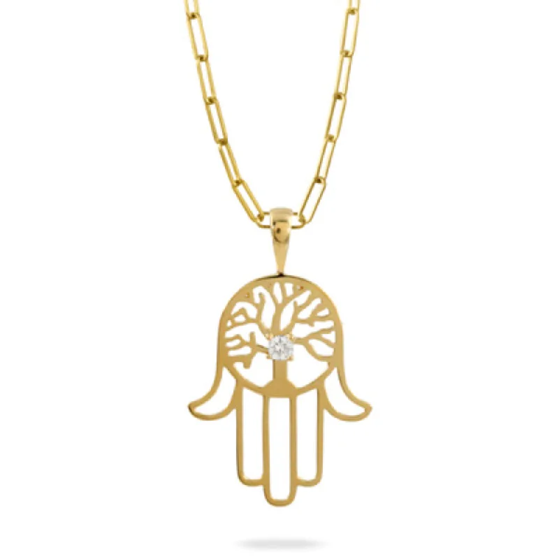 18k Gold Hamsa Pendant Necklace