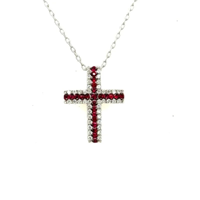 18k Ruby & Diamond Cross Pendant Necklace