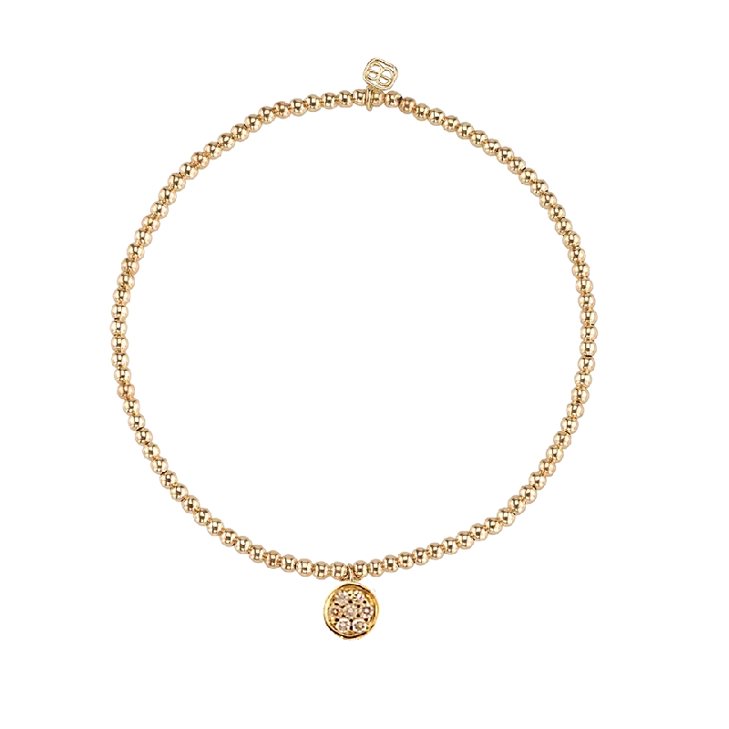 Baby Diamond Disc Charm Beaded Bracelet