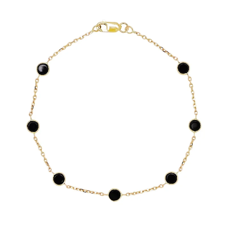 Black Onyx Station Bracelet in 14kt Yellow Gold