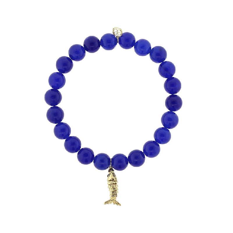 Blue Sapphire Fish Royal Jade Beaded Bracelet