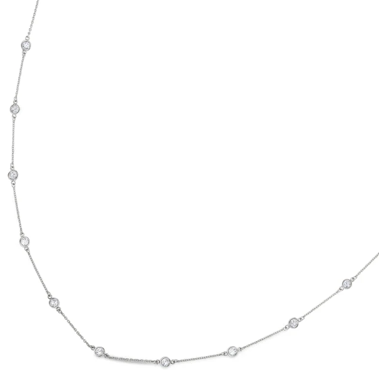 Platinum Finish Sterling Silver 18" Necklace with 14 Round Simulated Diamonds