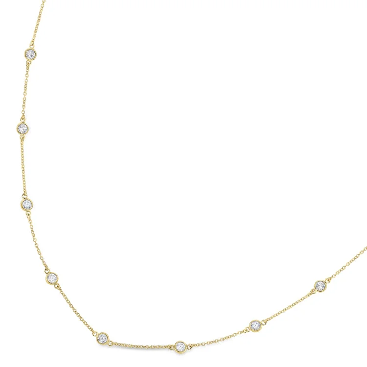 Gold Finish Sterling Silver 18" Necklace with 14 Round Simulated Diamonds