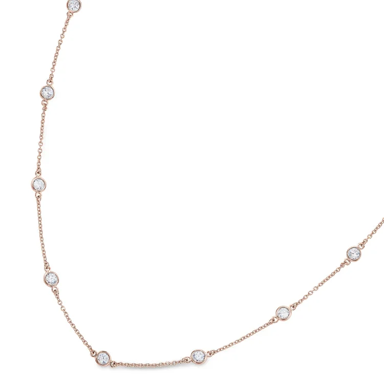 Rose Gold Finish Sterling Silver 18" Necklace with 14 Round Simulated Diamonds