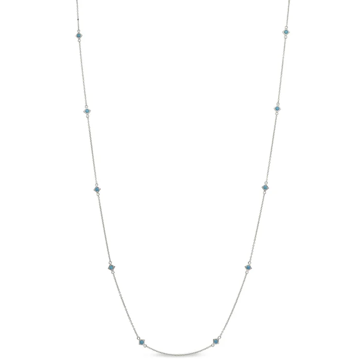 Platinum Finish Sterling Silver 60" Turquoise Tin Cup Necklace