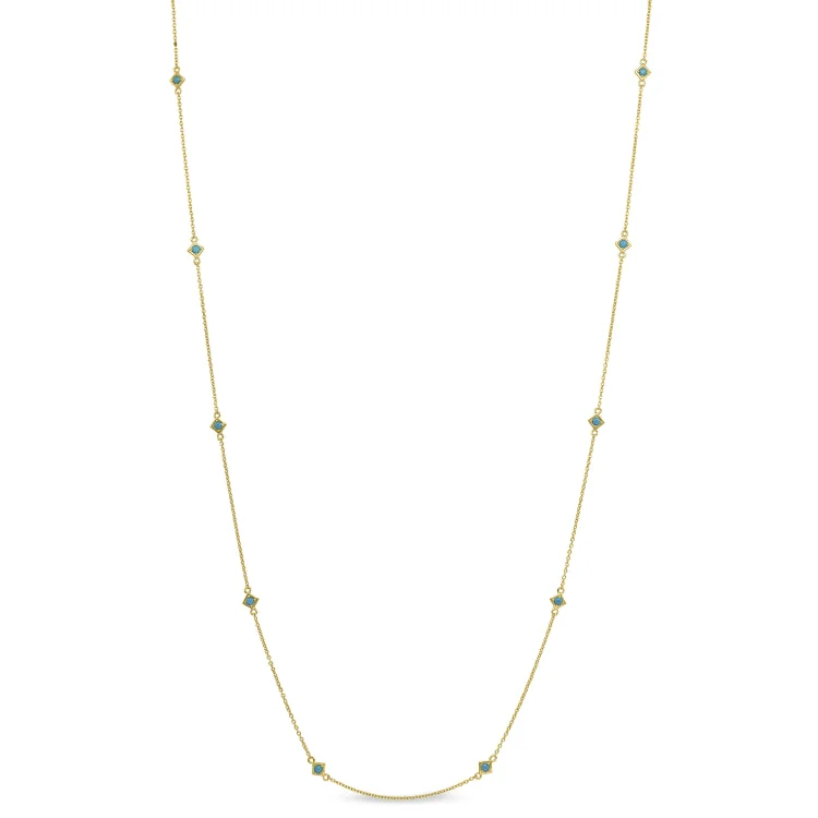 Gold Finish Sterling Silver 60" Turquoise Tin Cup Necklace