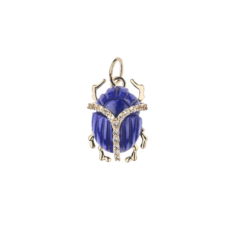 PROTECT Lapis Scarab Pendant in Solid Gold