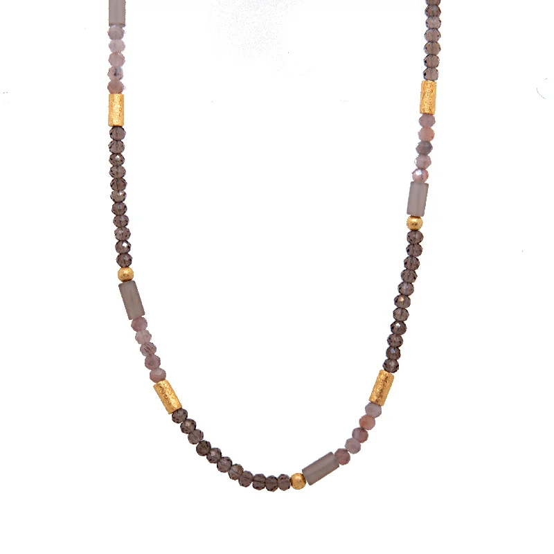 Smoky Quartz 3mm Necklace 24K Fair Trade Gold Vermeil