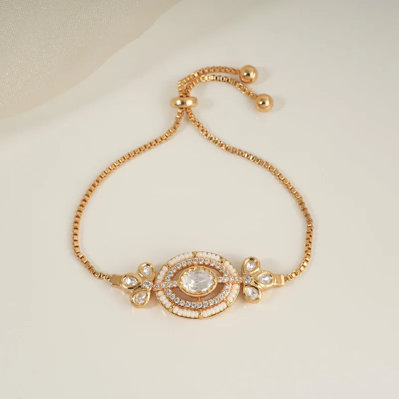 Cute oval shaped kundan free size bracelet