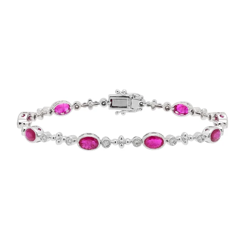 Dabakarov Oval Ruby Bracelet in 14kt White Gold with Diamonds (1/3ct tw)